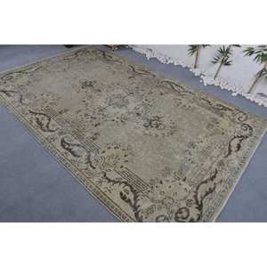 Alfombra turca Vintage de 5,9x9,7 pies, patrón de retazos de lana de tejido plano Beige negro para decoración de pasillo de sala de estar, respaldo de látex - Product Image 4