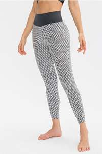 Pantalones de yoga sin costuras con estampado digital personalizado para mujer, mallas de cintura alta de punto transpirables con logotipo, mallas de sublimación informales - Product Image 5