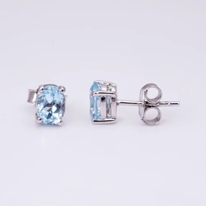 Blue Topaz Oval Cut Stud <b>Earrings</b> Children's Engagement Party Gift Wholesale Trendy <b>Wedding</b> Rhodium-Plated Sterling <b>Silver</b> - Product Image 2