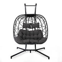 Fauteuil suspendu double en rotin pour jardin, chaise œuf double grande avec support pour terrasse