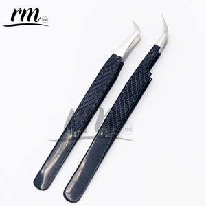 RMI Noir Argent Courbé Boot Volume Pointe Lisse Pince À Épiler Extension De Cils Pince À Épiler Avec Nom De Marque Personnalisé Pointe & Emballage - Product Image 6