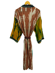 Tie Dye <b>Sari</b> Fabric Kimono Multi Color Robe Wrap <b>Dress</b> Woman's Summer <b>Sari</b> Silk Kimono Free Size Robe - Product Image 4