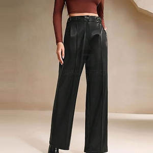 Pantalons en cuir décontractés confortables respirants à taille mi-haute pour femmes en gros, couleur rose, automne-hiver - Product Image 5