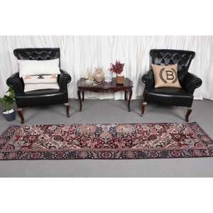 Alfombra extragrande vintage turca con rayas rojas y azules, 24x9 pies - Product Image 2