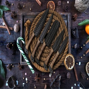 Juego de chef de 5 piezas de acero de Damasco hecho a mano personalizado, cuchillos de cocina, rebanador de carne de madera, cuchillo para el hogar de calidad profesional, bolsa de cuero - Product Image 2