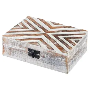 Proveedor indio Caja decorativa de madera de mango de calidad superior con cerradura de pestillo Caja de madera tallada a mano para almacenamiento a precio mayorista