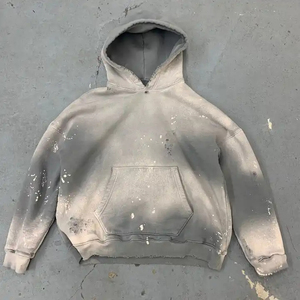 Vente en gros Oem Sweat à capuche personnalisé délavé sans ficelle avec poches Pull-over à capuche personnalisé poids lourd délavé à l'acide Sweat à capuche pour hommes - Product Image 1