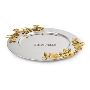 Bandeja para servir frutas y dulces de forma redonda de Metal resistente de diseñador elegante único chapado en oro y acabado en plata de alta demanda - Product Image 5