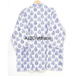 A2ZCraftBazar Veste kimono matelassée réversible en coton 100% imprimé à la main avec des motifs floraux, boutons recouverts - Design indien d'automne - Product Image 4