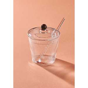 Azucarero de vidrio rayado con cuchara 10x12 cm Elegante bote de crema - Product Image 3