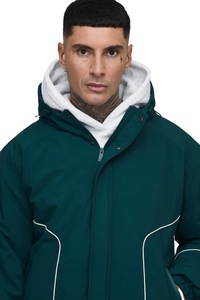 <b>Men's</b> Black Hooded <b>Puffer</b> <b>Jacket</b> With <b>White</b> Stitching Windproof Polyester Fleece Lining Winter Casual Outerwear - Product Image 5