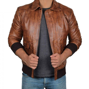 Chaquetas para hombre, chaqueta de cuero de camello desgastado de alta calidad, chaqueta de piel de cordero pura de cuero Real para hombre, envío DDP - Product Image 2