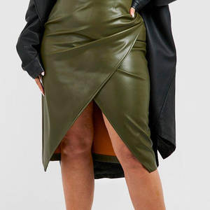 Jupe d'été décontractée à taille haute en cuir véritable pour les femmes Jupe longue en cuir brillant de haute qualité de couleur unie personnalisée - Product Image 4