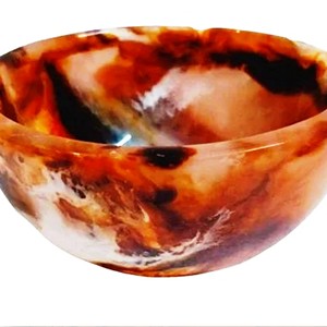 Bol de service en résine brun et blanc de conception européenne poli à la main, écologique, passe au lave-vaisselle, art moderne, origine indienne antique - Product Image 2