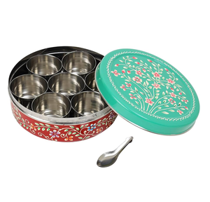 Boîtes à épices en acier inoxydable Émail Imprimé Designer 7 compartiments Royal Crafts Boîte à épices en acier de qualité supérieure - Product Image 1