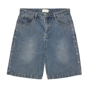 Shorts en jean en toile ornés de strass de haute qualité pour hommes, motif uni, séchage rapide, personnalisables avec logo, style décontracté - Product Image 5