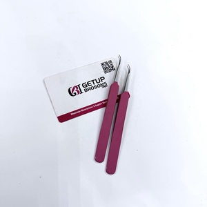 Pinzas Profesionales para Extensión de Pestañas, Curvadas y Delgadas, con Doble Brazo y Recubrimiento en Polvo Rosa, Punta Plateada, con Logotipo Personalizado, Instrumento de Belleza - Product Image 3