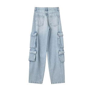 Custom Ladies High Waist Baggy <b>Pant</b> Fashionable Sun Faded Denim Jeans <b>Oversize</b> Women's <b>Cargo</b> Elastic Waist Light High Street - Product Image 5