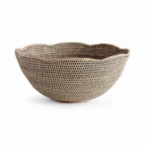Wholesale Burma <b>Grey</b> Rattan Scalloped Bowl by TienPhong | Handwoven Decorative Serving & Fruit Bowl <b>for</b> Boho & Rustic Decor - Product Image 2