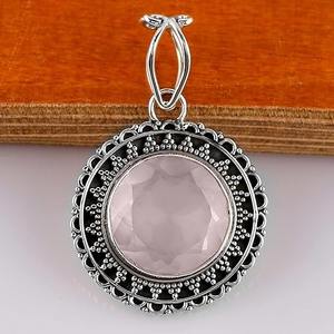 Collar de piedras preciosas de cuarzo rosa de Plata de Ley 925, colgantes y dijes finos, sello 925, de boda perfecto regalo de amor, joyería - Product Image 3