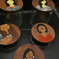 Brûleur d'encens artisanal de style arabe pour femme, en bois d'acacia avec couvercle incrusté de nacre, ensemble de 3 pots en acrylique – Vente en gros