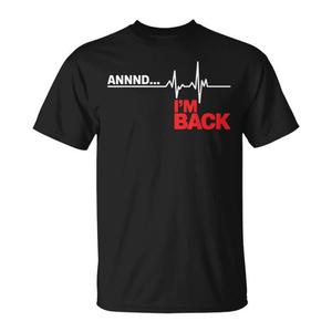 T-shirt per sopravvissuti alla chirurgia cardiaca con design ECG e scritta 'Annnd I'm Back with Heartbeats' - Product Image 1