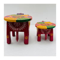 Ensemble de tabourets en bois sculptés à la main en forme d'éléphant |   Décoration de table éléphant peint à la main, style Rajasthani, coloré | Meubles artisanaux traditionnels indiens
