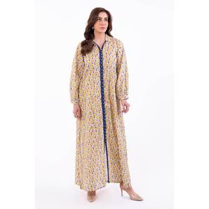 Chemise en lin jaune non cousue pour femmes avec imprimé floral et décoration boutonnée - Product Image 3