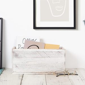 Rustique Blanc Lavé Bois Boîte Aux Lettres Titulaire De Stockage Fichier Organisateur De Table En Bois Panier Lettre Script Conception Enveloppe Dossier - Product Image 5