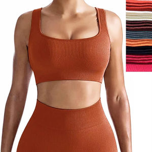 Ensembles d'entraînement deux pièces pour femmes personnalisés hauts et leggings respirants sans couture tenues de yoga de couleur unie avec marque privée - Product Image 1