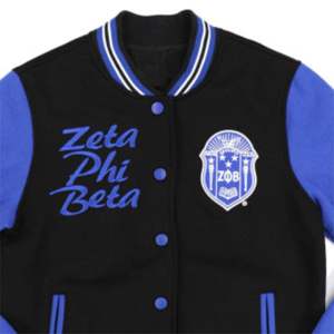 Chaqueta polar ZPB-Negro y azul real | 60% algodón 40% poliéster | Chaqueta Zeta Phi Beta con logotipo bordado en la parte delantera y estampado - Product Image 6