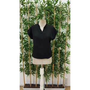 Women'<b>s</b> Short-Sleeved Mandarin Collar Sofia <b>Blouse</b>, 35751 - Black - Product Image 4