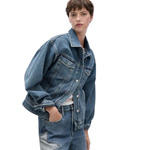 Veste en jean vintage unisexe, col montant, boutons recouverts, coque en coton antibactérien, rembourrage en polyester, vêtement d'extérieur d'hiver - Product Image 5