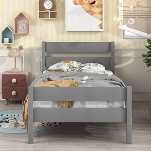 Cadre de lit minimaliste en bois massif gris moderne, meubles de chambre à coucher - Product Image 2
