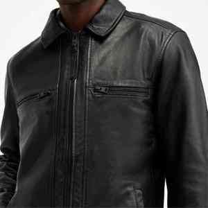Best Selling <b>Men's</b> Lightweight Leather <b>Jacket</b> High Quality Zipper Long Sleeved with Stand Collar Front Logo Coated Casual Wear - Product Image 5