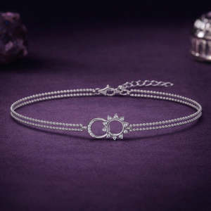 NOVAMART Fine Moon-Shaped Religious <b>Charm</b> <b>Bracelet</b> with Zircon Rhodium Plated <b>Silver</b> for Unisex Gift or Party-Wear Wholesale Exp - Product Image 2
