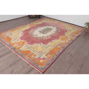 พรมตุรกี 7.3x9.7 ฟุต (222x295 ซม.) สีแดงลายอิคัต พรมวินเทจ - Product Image 2