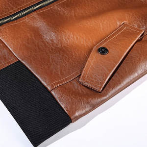 Blouson aviateur en cuir marron pour homme, coupe slim classique, style motard, avec fermeture éclair sur le devant, poignets côtelés et poches - Product Image 6