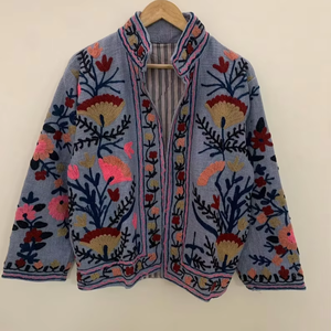 Motif floral fabriqué à la main avec doublure et boutons faits à la main manteau doux vêtements d'hiver veste manteau Floral femmes manteau - Product Image 1