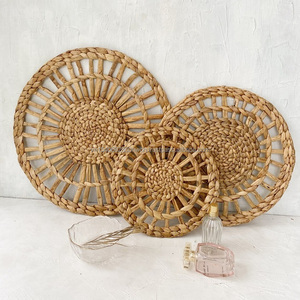 Manteles de mesa con pajitas trenzadas tejidas Vintage, manteles individuales redondos de jacinto de agua, decoración de pared Natural, artículos para el hogar en embalaje de cartón - Product Image 3