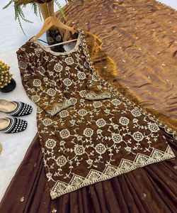 Fendy Designer Mustard Top Lehenga Dupatta <b>Sequined</b> Embroidery Zari Lace Work Chiffon <b>Fabric</b> Plus Size Elegant Mermaid Wedding - Product Image 5