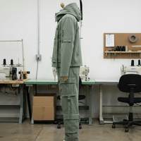 Survêtement tactique personnalisé pour homme en coton épais, écologique, délavé à l'acide, style vintage, avec doublure polaire unie et imprimé