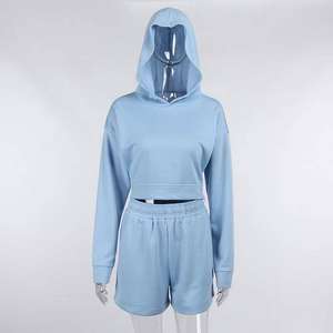 ชุดวอร์มผ้าคอตตอนกางเกงขาสั้นมีฮู้ดสองชิ้นสำหรับผู้หญิงชุดวอร์มผ้าคอตตอนสำหรับฤดูหนาวออกแบบโลโก้ได้ตามที่ต้องการ - Product Image 3