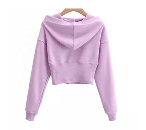 Sweat à capuche court en coton et fibre de bambou pour femme, respirant, anti-boulochage, poche kangourou, hiver, automne, décontracté, doublé devant - Product Image 2