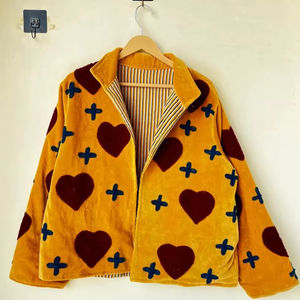<b>Velvet</b> Heart & Cross Embroidery <b>Jacket</b> Boho Style <b>Velvet</b> Suzani <b>Jacket</b> Reversible <b>Jacket</b> Winter Coat <b>Women's</b> <b>Velvet</b> Suzani Coat - Product Image 1