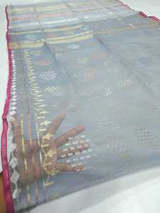 Exclusivo Deshi Dhakai Jamdani Sharee Calidad de exportación para mujeres JAMDANI FABRIC Blue GREEN Golden Sky Blue de Bangladesh - Product Image 6