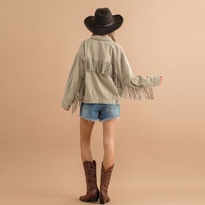 Chaqueta vaquera personalizada para mujer, ropa vaquera con borlas, ropa de calle informal, Chaquetas vaqueras de calle deshilachadas lavadas Vintage - Product Image 6