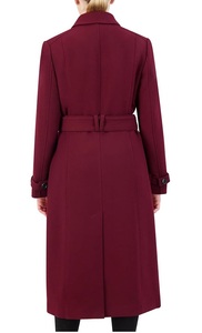 Manteau trench en laine tricotée longue et ajustée pour femme, couleur bordeaux unie, avec ceinture – Nouvelle collection très prisée - Product Image 3