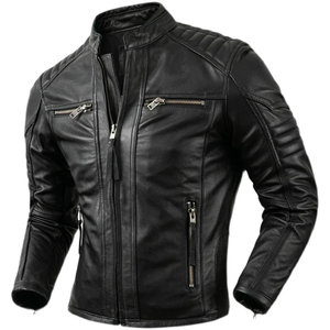 Chaqueta de cuero PU negra de verano para hombre, abrigo de motorista de moda callejera delgado con diseño plisado, chaqueta de motocicleta de lana cálida con cremallera - Product Image 6