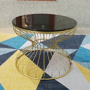SFBT005 Modern Style Metal Frame <b>Sofa</b> <b>Table</b> with Clock Sandglass Gold and <b>Black</b> Tempered Glass Decorative Feature - Product Image 3